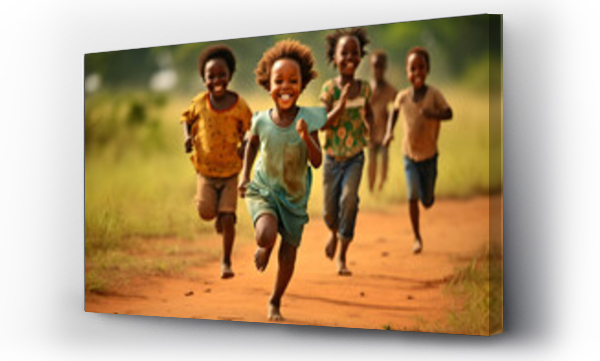 Wizualizacja Obrazu : #659130466 Small children run barefoot along a dirt road in Africa. Dream concept of a happy life, without hunger, child labor and access to education