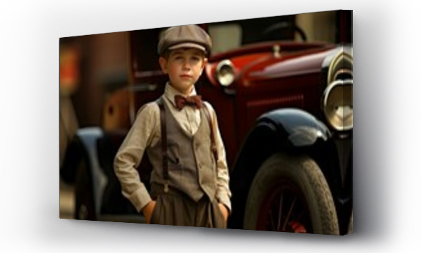 Wizualizacja Obrazu : #659218963 Charming American 1920 child boy. Old american car. Generate AI