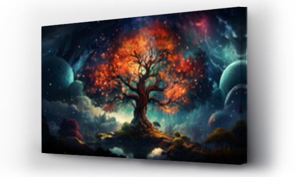 Wizualizacja Obrazu : #659472018 huge trees of life blend with psychedelic colored galaxies with stars, galaxy clouds 3d generative ai
