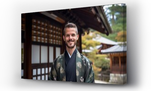 Wizualizacja Obrazu : #659799106 Handsome man wearing kimono in front of a Japanese temple