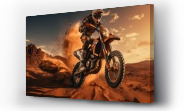 Wizualizacja Obrazu : #660105117 Extreme motorcycle riding. Racer in the sandy desert. Generative AI