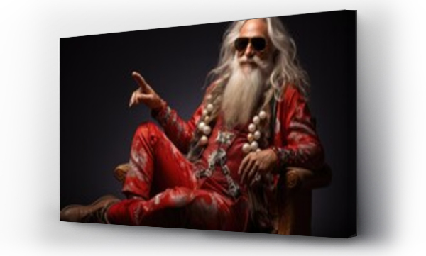 Wizualizacja Obrazu : #660520808 Happy senior man trendy hipster santa claus sitting.