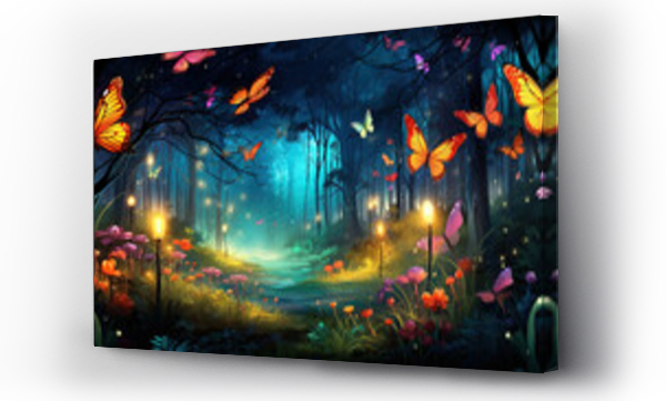 Wizualizacja Obrazu : #660584770 Fantasy background butterflies in a forest