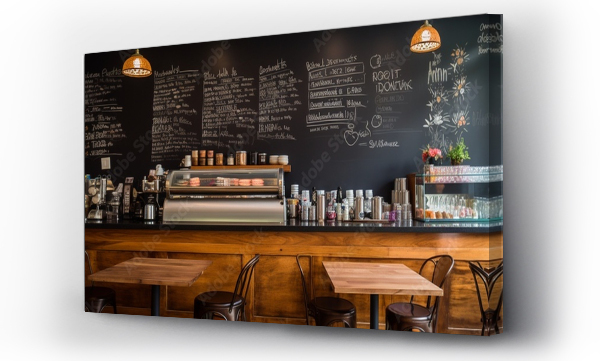 Wizualizacja Obrazu : #660681335 A vintage-inspired coffee shop, its chalkboard menu erased and awaiting fresh inscriptions.