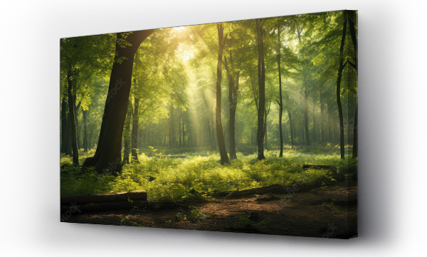 Wizualizacja Obrazu : #660749502 the sun shines brightly through a forest
