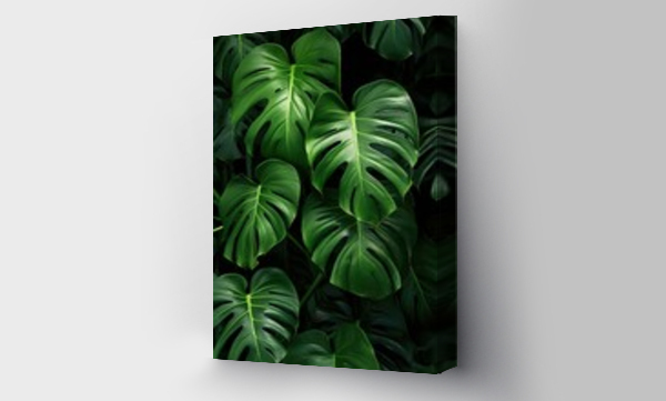 Wizualizacja Obrazu : #660796400  vertical abstract floral pattern background, template green exotic tropical wall with green monstera palm leaves