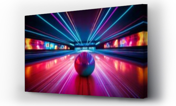 Wizualizacja Obrazu : #660899426 Vibrant neon-lit bowling balls on a polished lane at a modern bowling alley
