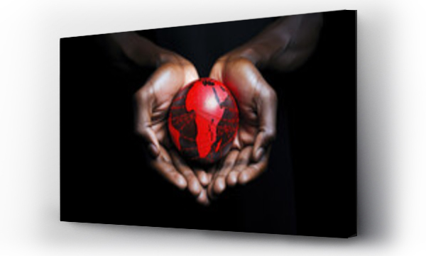 Wizualizacja Obrazu : #660907051 A red and black globe in the hands of a woman in close-up.