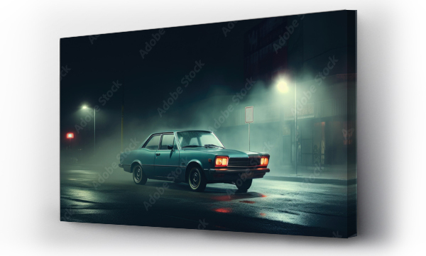 Wizualizacja Obrazu : #660936668 Retro car on night street. Neon color.