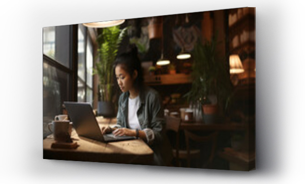 Wizualizacja Obrazu : #660977642 asian woman working on laptop in coffee shop cafe