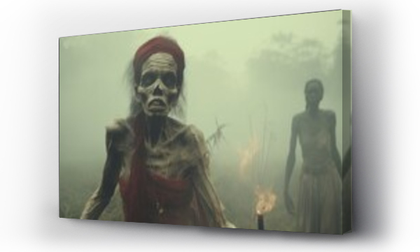 Wizualizacja Obrazu : #661111914 Fictitious Female Voodoo Zombies Walk Through the Fog AI Generative