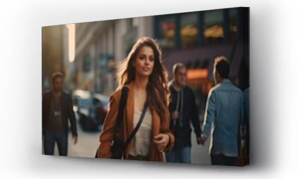 Wizualizacja Obrazu : #661159307 the urban lifestyle, people walking briskly on a city sidewalk. selective focus to highlight individuals against a blurred background, emphasizing the bustling pace of city life.