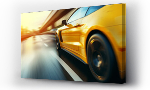 Wizualizacja Obrazu : #661318219 yellow car at high speed along the highway obscures the speed of movement 3d rendering AI generative  