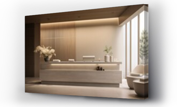 Wizualizacja Obrazu : #661534033 Design spa: unoccupied reception, sleek minimalist counter design, under contemporary lighting