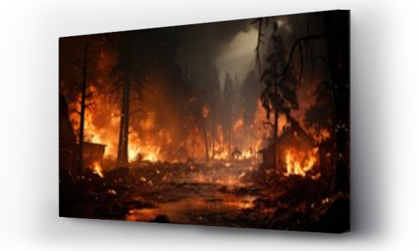 Wizualizacja Obrazu : #661675079 Wildfire forest fire burning down a town, climate change