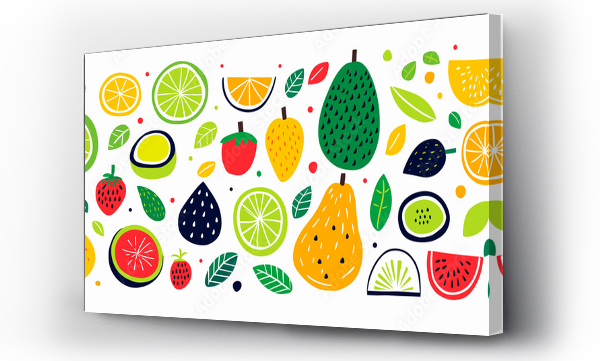Wizualizacja Obrazu : #661678171 Fruit collection in flat hand drawn style, illustrations set. Tropical fruit and graphic design elements. Ingredients color cliparts. Sketch style smoothie or juice ingredients