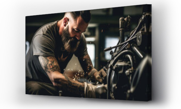 Wizualizacja Obrazu : #661704977 A man repairing a bike in his garage