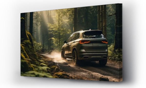 Wizualizacja Obrazu : #661857546 Crossover SUV car driving along a forest road