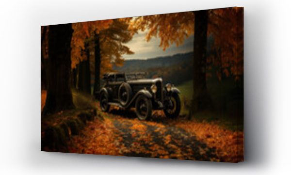 Wizualizacja Obrazu : #662015638 Vintage german car on the road in autumn forest. Retro second world war period.