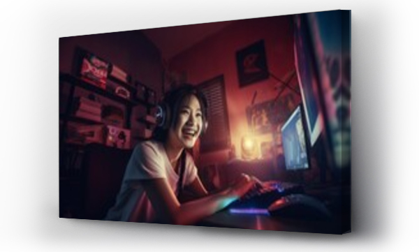 Wizualizacja Obrazu : #662122821 Happy professional gamer playing online video game.