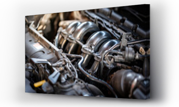 Wizualizacja Obrazu : #662192256 Old car engine part in auto repair garage