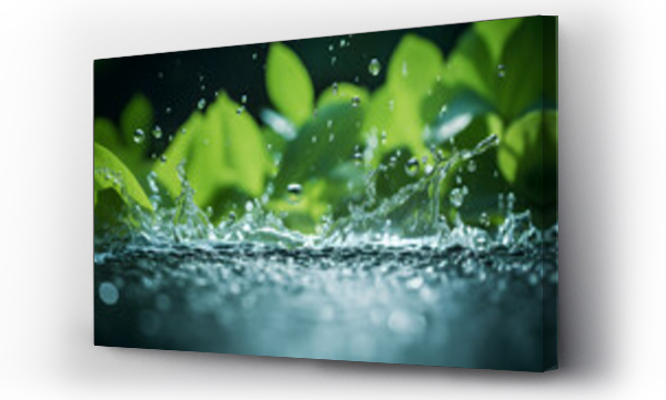 Wizualizacja Obrazu : #662963596 Cascading water droplets splashing onto a serene pond surface. 