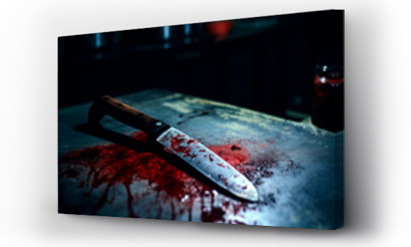Wizualizacja Obrazu : #662982135 Scary conceptual image of a bloody knife on the table.
