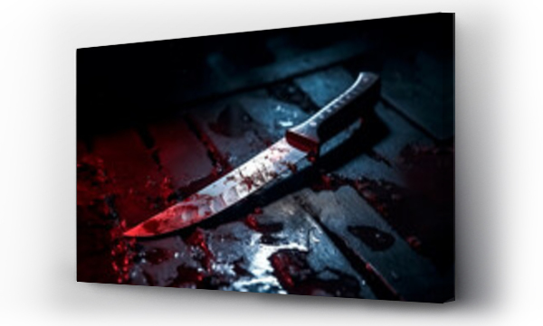 Wizualizacja Obrazu : #662985120 Scary conceptual image of a bloody knife on the table.