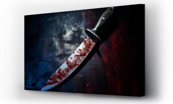 Wizualizacja Obrazu : #662986082 Scary conceptual image of a bloody knife on the table. The concept of committed murder, crime	