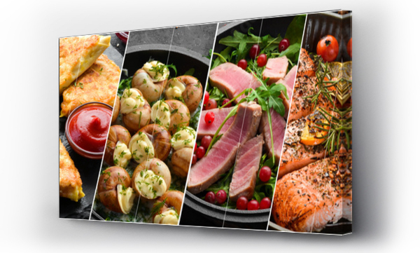 Wizualizacja Obrazu : #663362058 Collage of different assortment of various dishes, food and snacks. Food banner.