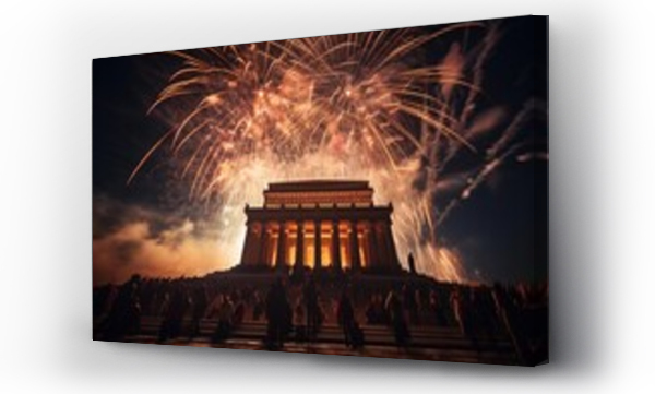 Wizualizacja Obrazu : #663475502 Fireworks synchronized with a light show on a historic monument