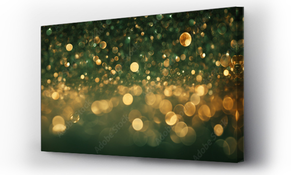 Wizualizacja Obrazu : #663539333 green background with gold glitter bokeh effect, green and gold, luxury, party, celebration, christmas, new year, birthday
