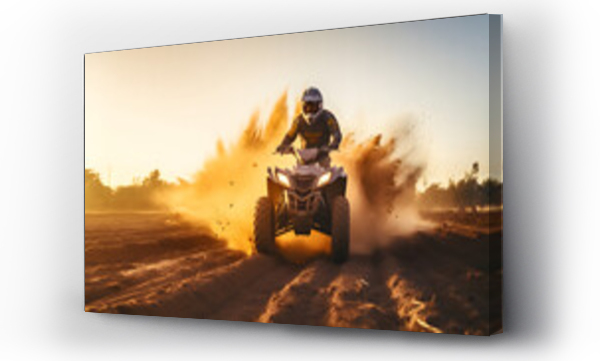 Wizualizacja Obrazu : #663637882 Man riding atv vehicle on offroad track, quad bike riders in the desert at sunset, extreme sport activities theme.