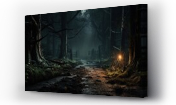 Wizualizacja Obrazu : #663794955 A path in a dark forest at night.