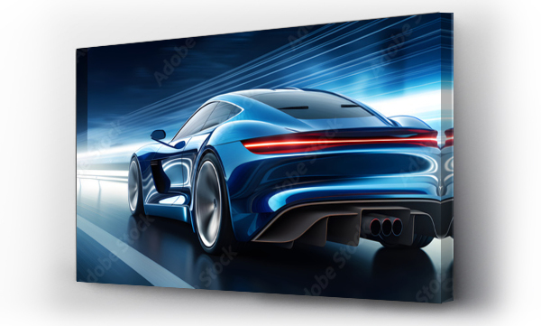 Wizualizacja Obrazu : #663827193 Rear view of blue sports car high speed in turn Blue