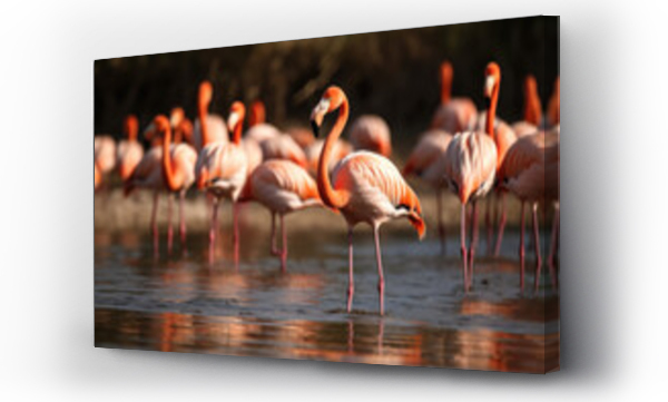 Wizualizacja Obrazu : #663915220 Pink flamingos in the water - Generative AI
