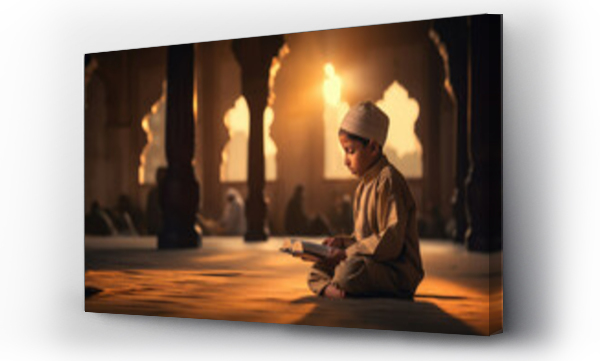 Wizualizacja Obrazu : #663919633 muslim religious little boy reading holy book quran