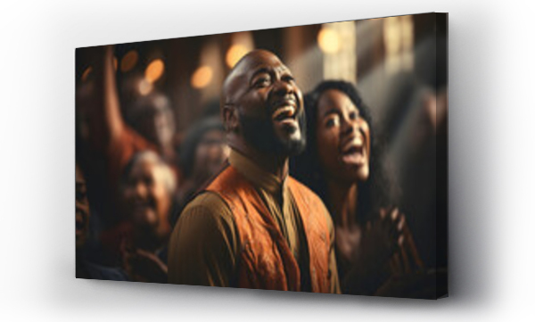 Wizualizacja Obrazu : #663937415 Afro American man and woman Gospel singers in a church. Joyful devotion, faith and belief in God religion concept
