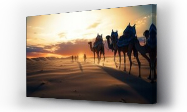 Wizualizacja Obrazu : #663988175 Camel caravan in the desert of Sahara at sunset