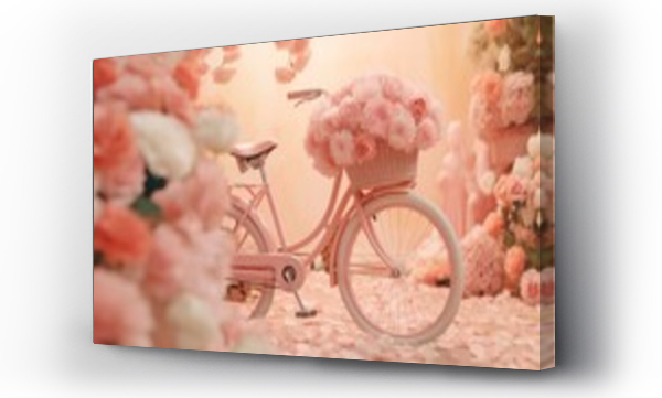 Wizualizacja Obrazu : #664057730 A pastel coral background with a retro-style bicycle.