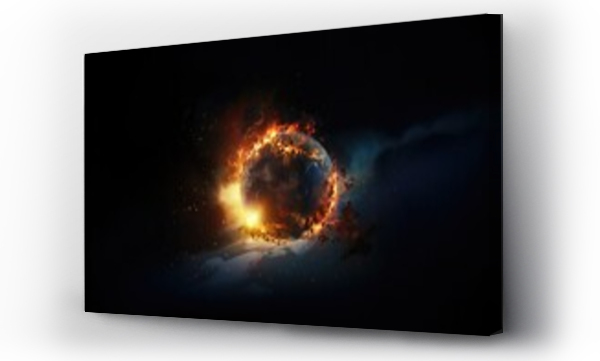 Wizualizacja Obrazu : #664466345 Planet earth burning in fire on a black background. Global warming concept. 