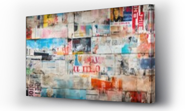 Wizualizacja Obrazu : #664494484 Abstract backdrop with collage of newspaper or magazine clippings, colorful grunge background