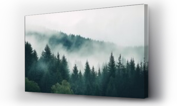 Wizualizacja Obrazu : #664604115 Misty landscape with fir forest in hipster vintage retro style 