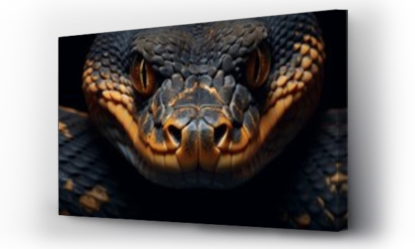 Wizualizacja Obrazu : #664789360 Close-up of calm snake face isolated on dark background