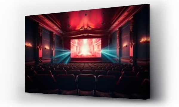 Wizualizacja Obrazu : #664973513 Cinema with screen in blue and pink neon light, retro look