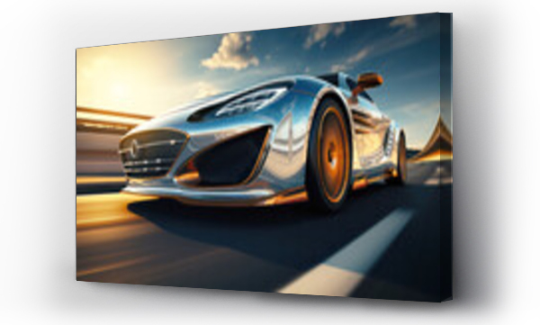 Wizualizacja Obrazu : #665060947 Close-up of wheel of fast sports car on highway: high speed auto in motion blur