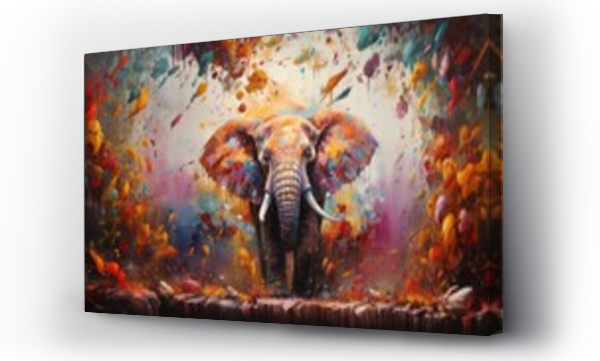 Wizualizacja Obrazu : #665982114 Animal portrait of an elephant as a colorful abstract oil painting