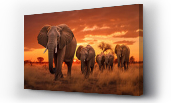 Wizualizacja Obrazu : #666188545 Herd of elephants in the savanna at sunset