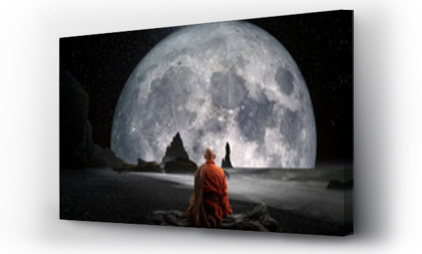 Wizualizacja Obrazu : #666222359 Buddhist monk observing the moon