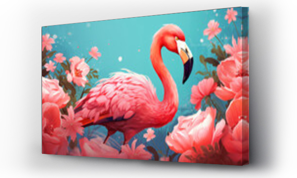 Wizualizacja Obrazu : #666455584 Illustration of a bird flamingo with daisy flowers